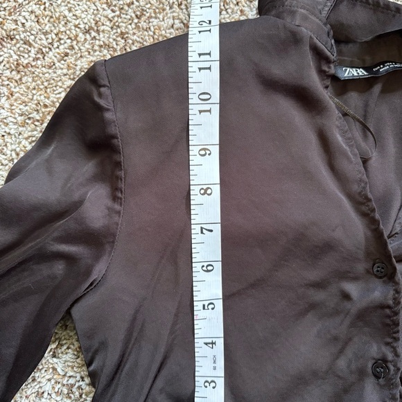 Zara Black Silk Collar Crop Blouse With Shoulder Pads Size 5 - Picture 7 of 8